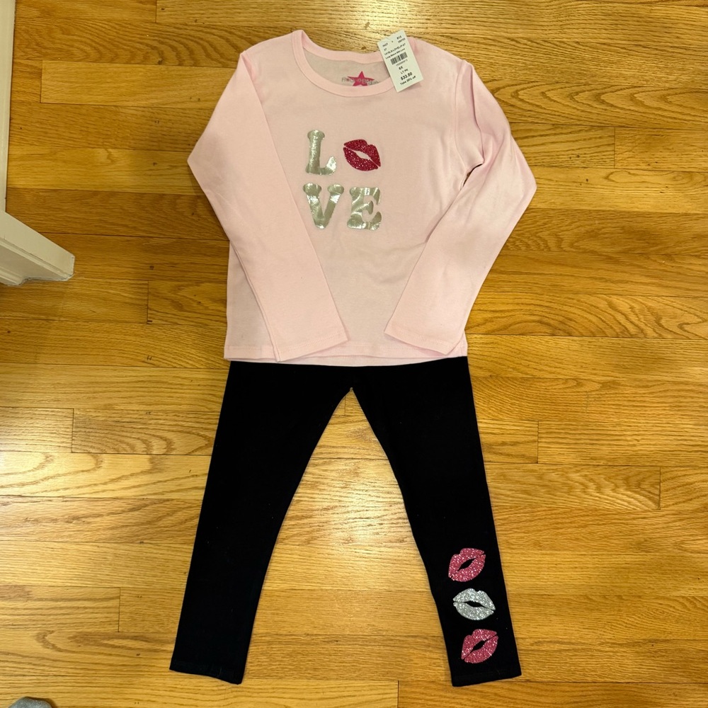 Cheryl Creations Denny’s Set - Pink Top & Black Leggings with 'LOVE'  Sz 6x